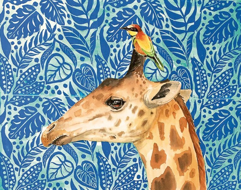Giraffe with Bee-eater