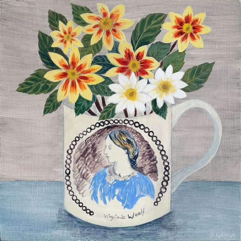 Virginia Woolf Cup and Dahlias
