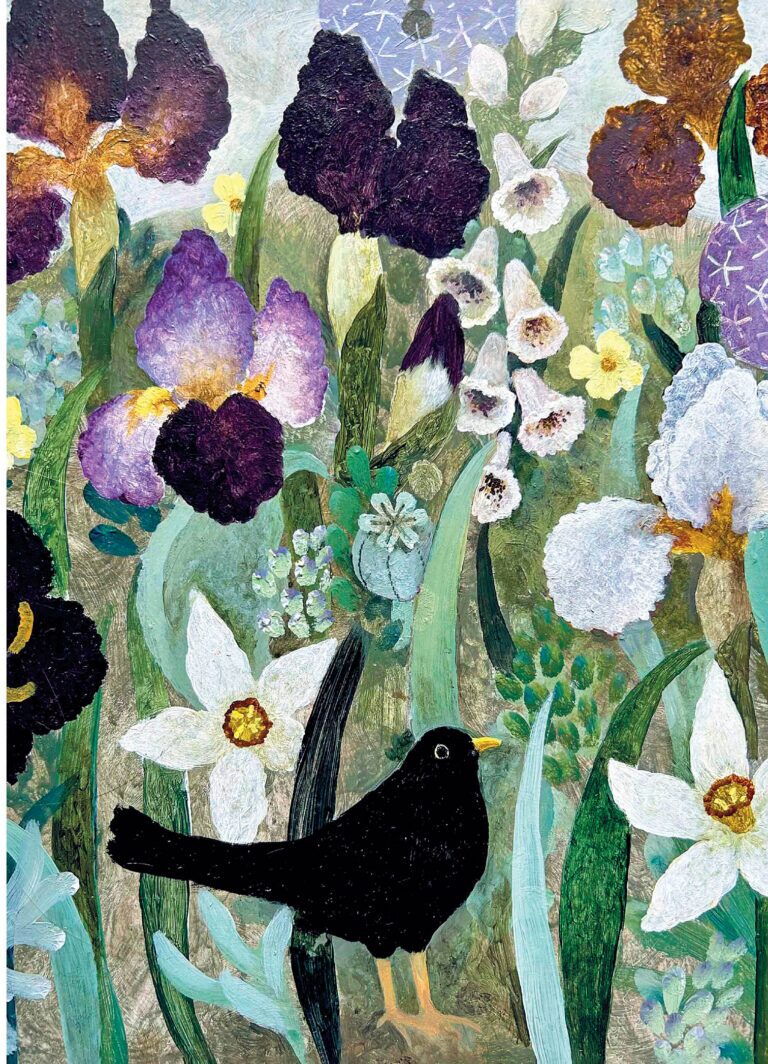 White Iris and Blackbird