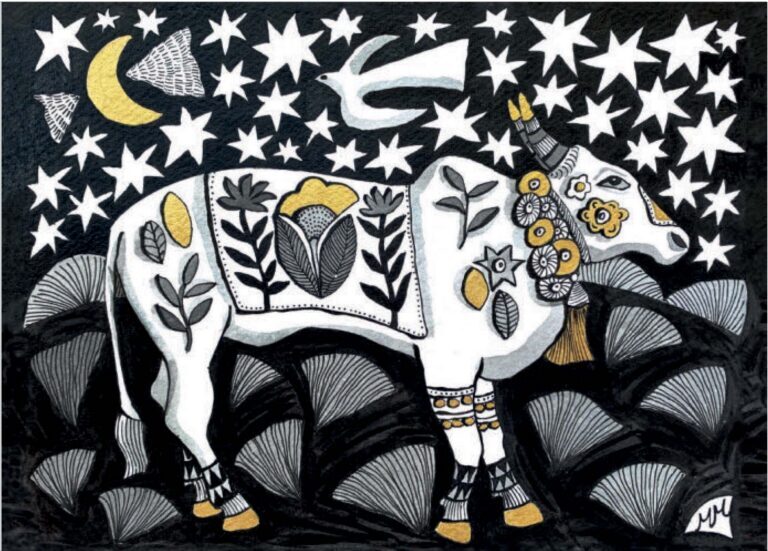 Sacred Cow Under Starry Sky