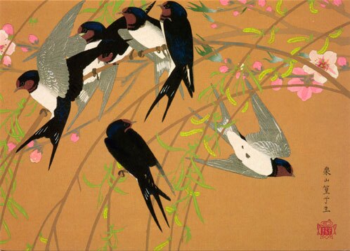 Weeping Willow and Flock of Swallows, Mid-spring