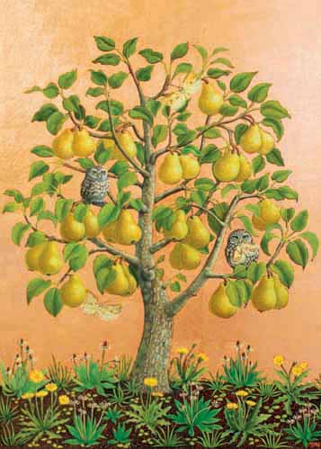 Bosc Pears with Little Owls