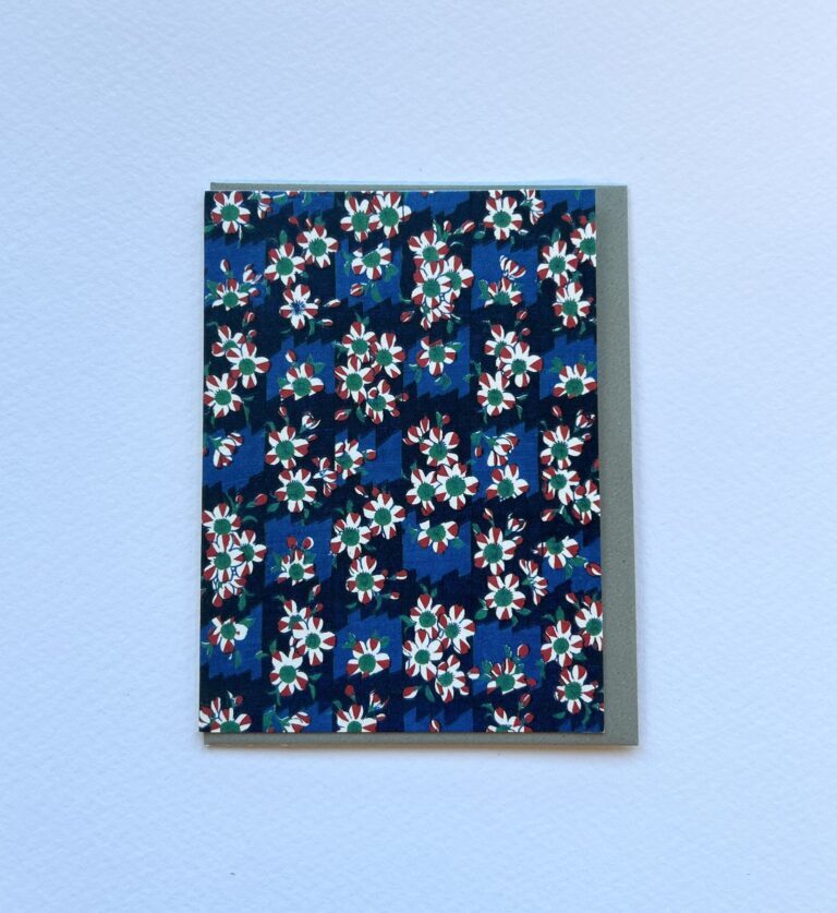 Woodblock Print Red & White Flowers Pocket Print Small Card