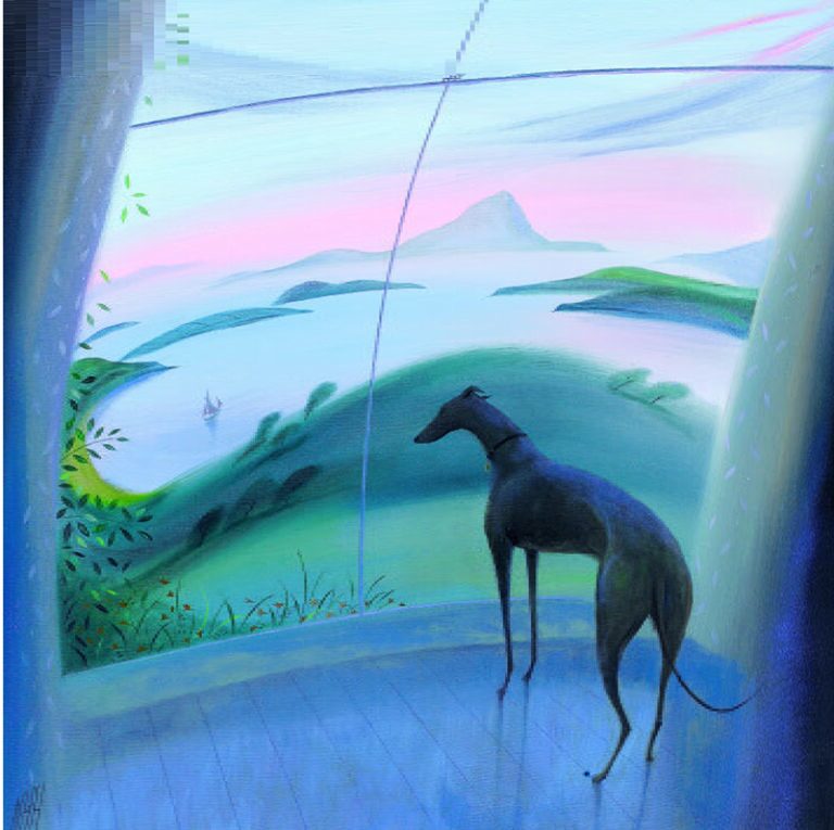 Greyhound by a Window