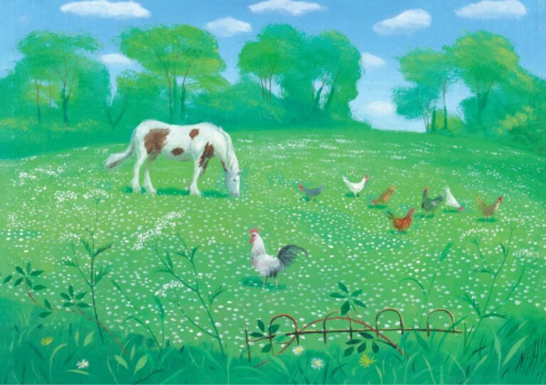 A Piebald Horse and Chickens at Chettle