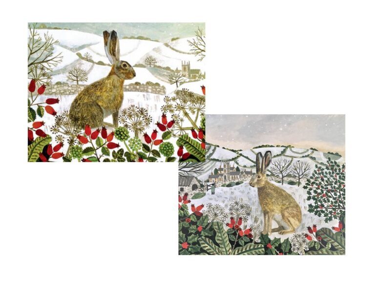 CPRE CHRISTMAS CARD 6 PACK - Hare and Holly & Seated Hare in the Snow